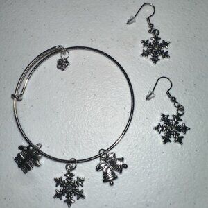 Silver winter/Christmas bracelet with snow flake earrings. Home made